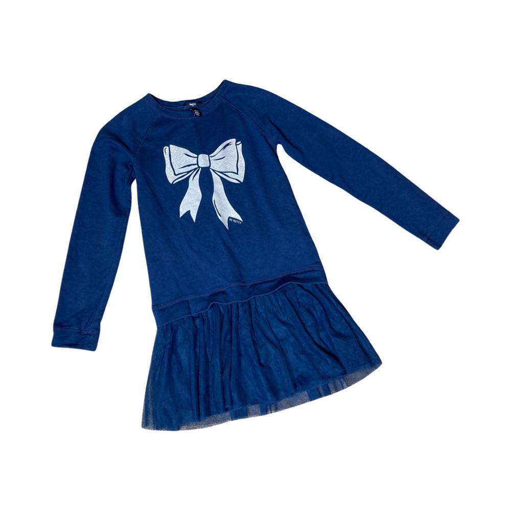 Gap Kids Girls Long Sleeve Crew Neck Knit Dress With Tulle Size L Navy